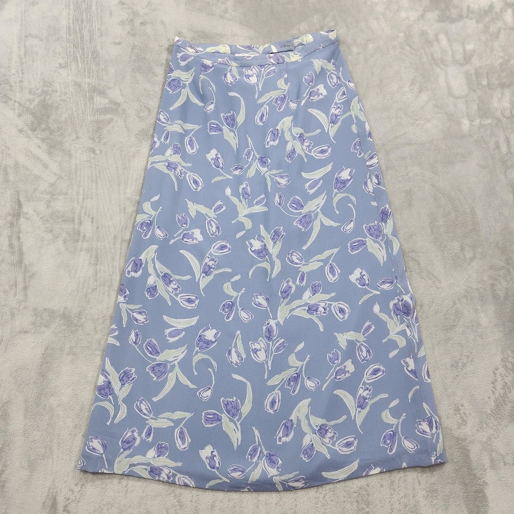 Vintage Pendleton Skirt Women 8 Blue Floral A-Line Midi Lined Spring Cottagecore